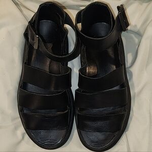 Dr. Martens Black Leather Platform Strappy Sandals